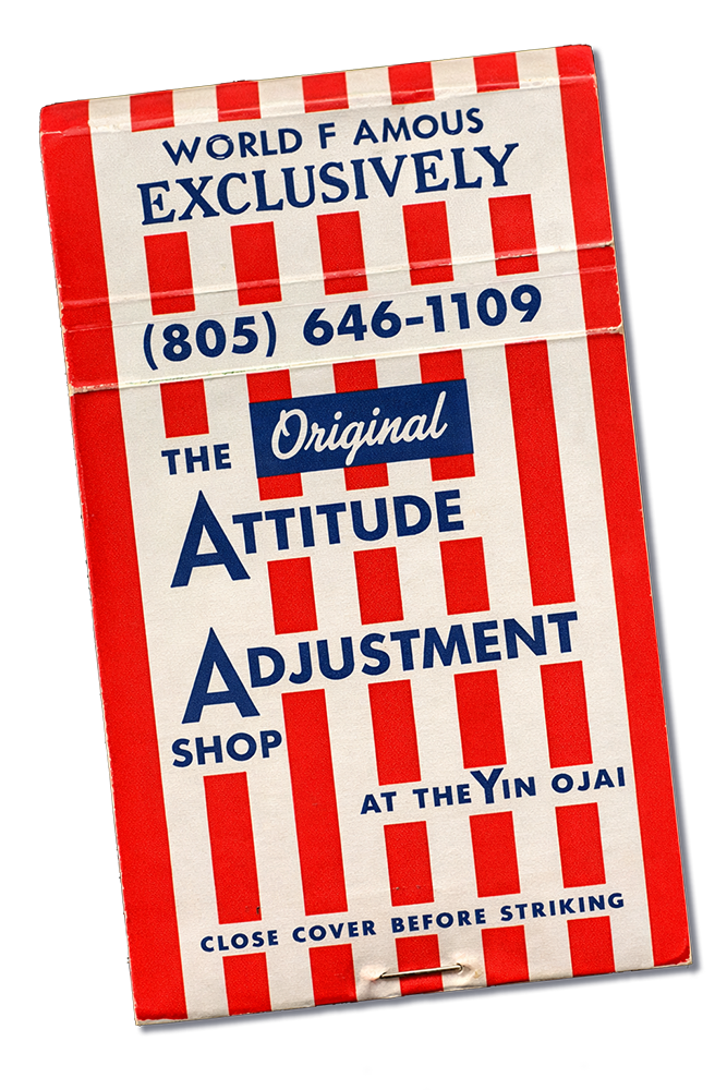 Vintage matchbook from The Original Attitude Adjustment Shop at the Y in Ojai, California