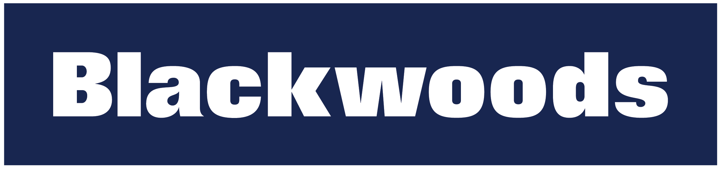 Logo for Blackywoods with white text on a navy background.