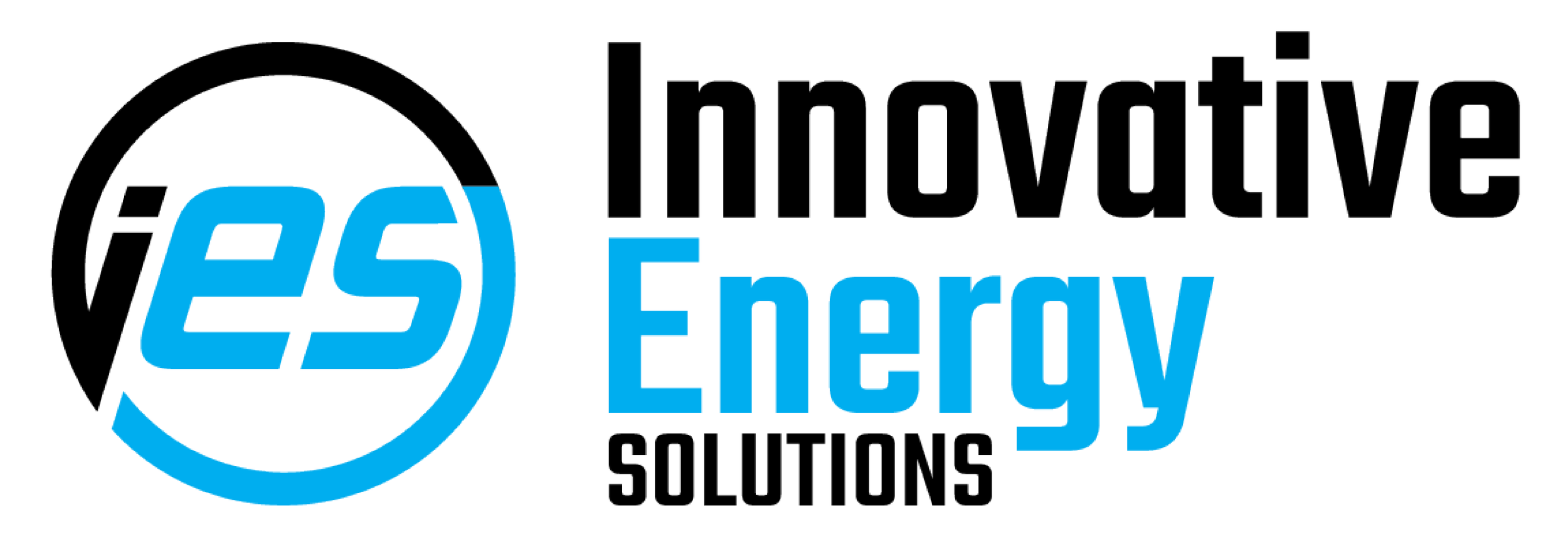 Logo with a large blue and white icon shaped like a location pin containing the letters 'ES' and the words 'Innovative Energy Solutions' in black and blue text.
