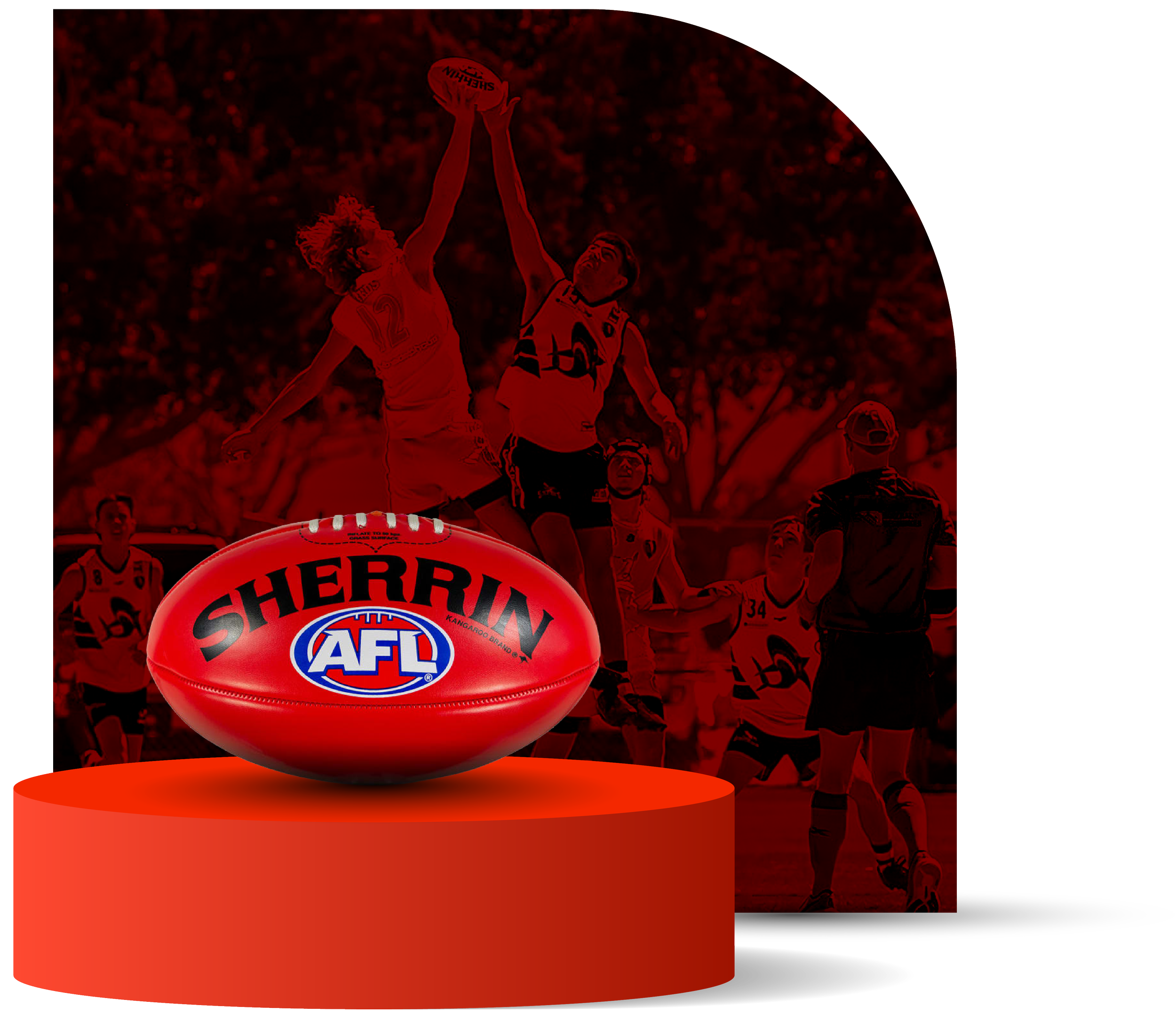 An Australian Football League (AFL) trophy featuring the Sherrin football logo, with a background of players in action.