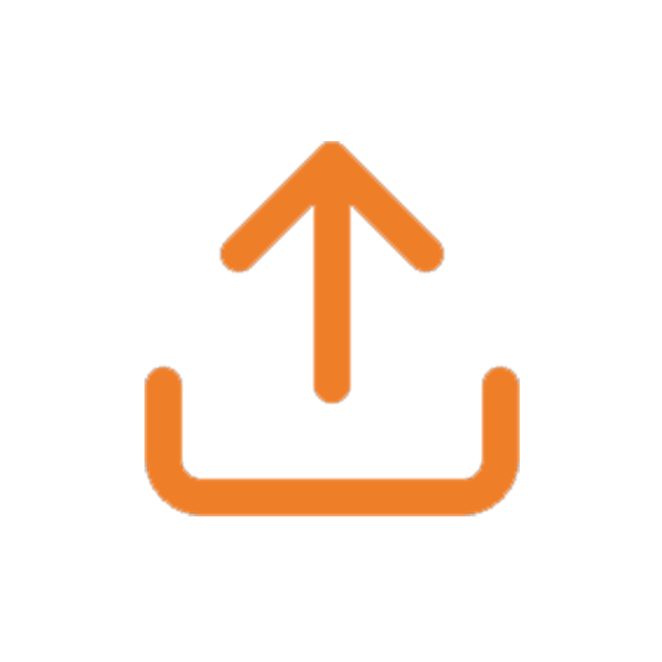 Upload orange icon with an arrow pointing upward inside a box.