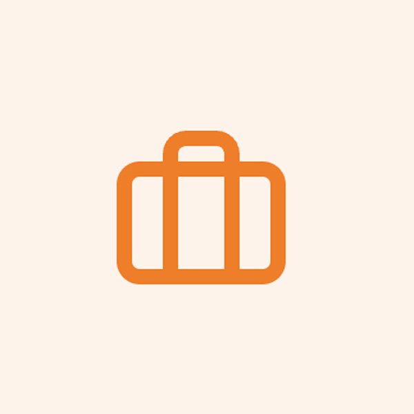 Simple orange line drawing of a suitcase on a light background.