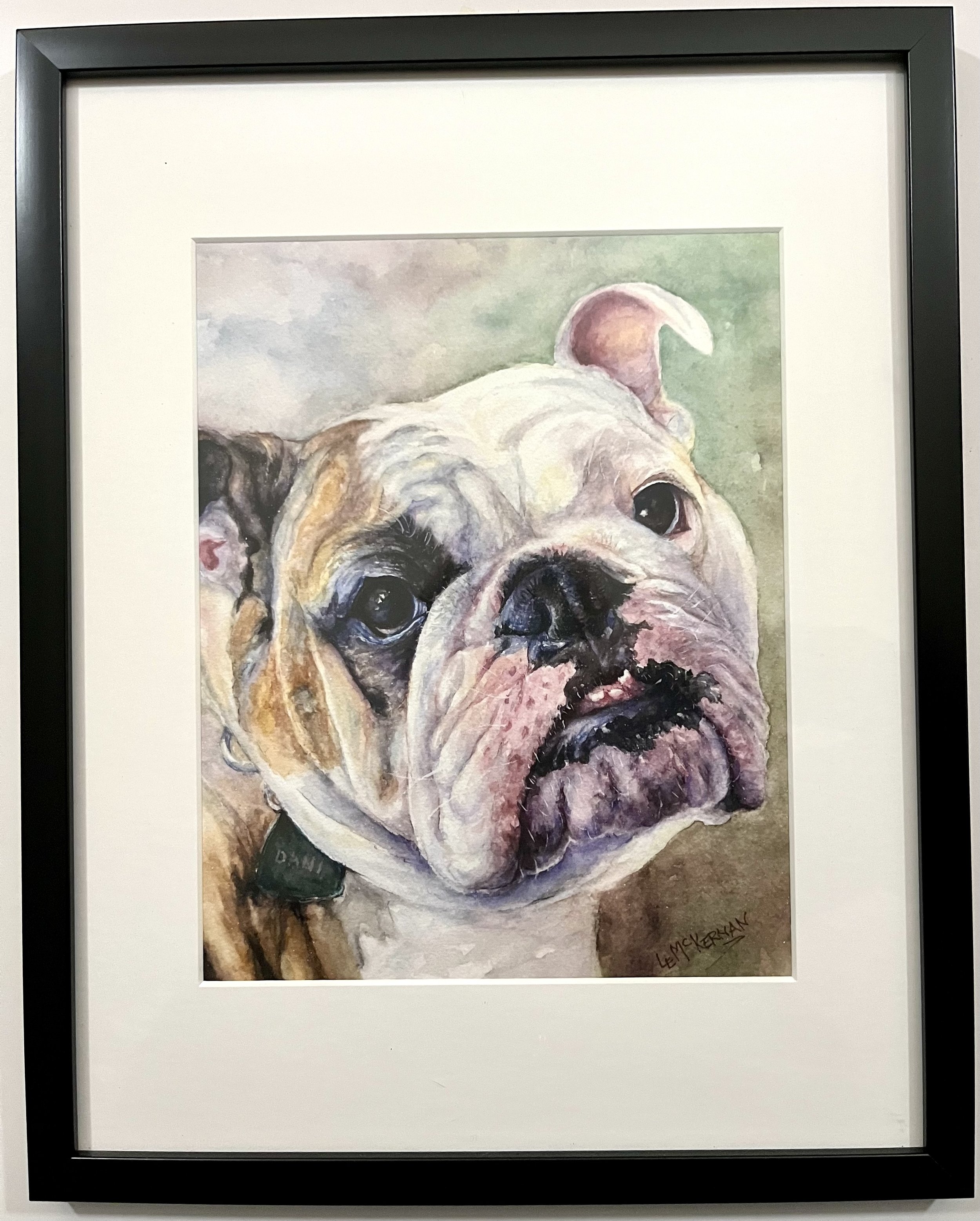 Bulldog 
Watercolor Giclée print 
Mat/backer board 
10x8
