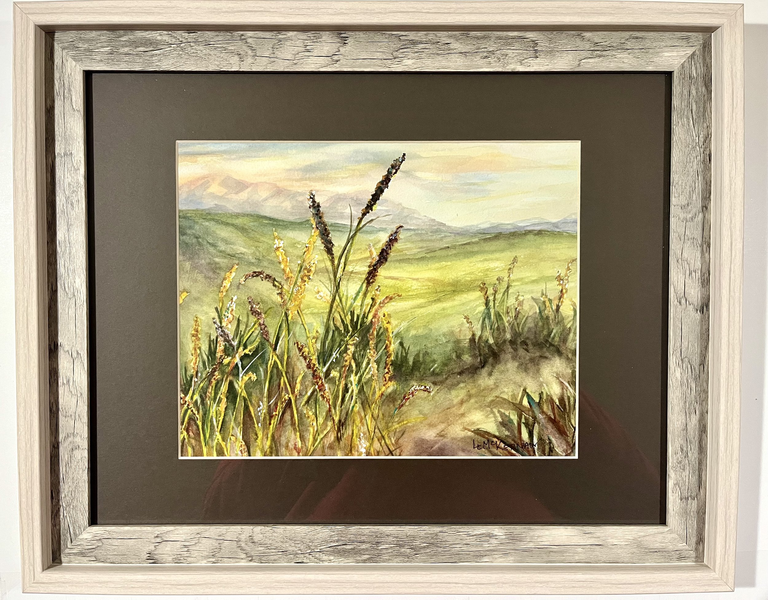 Beyond the Tall Grasses 
Watercolor on paper 
Mat/backer board 
8x10