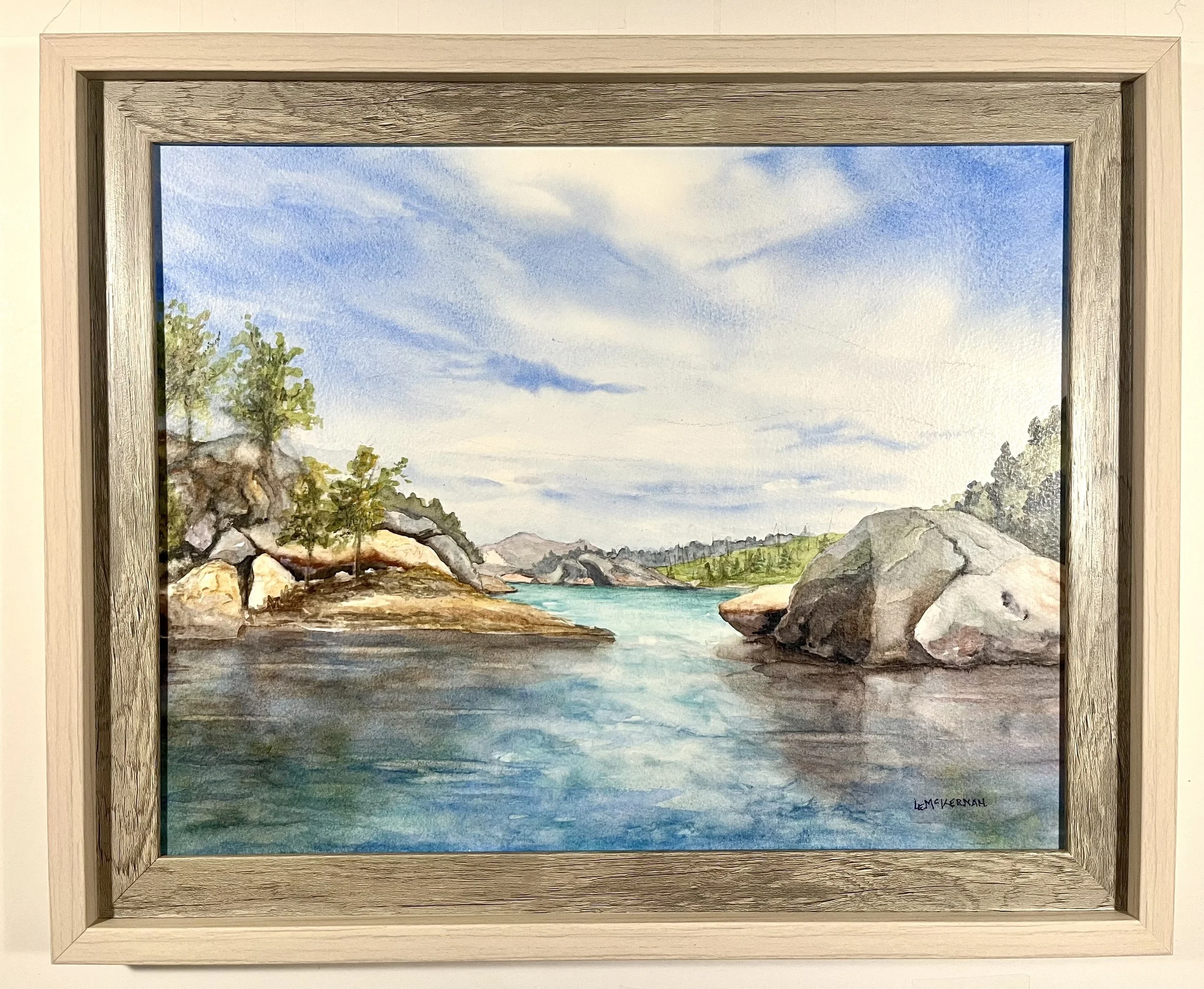 Rampart Reservoir Hidden Cove 2 
Waxed watercolor on paper 
Wood panel 
11x14