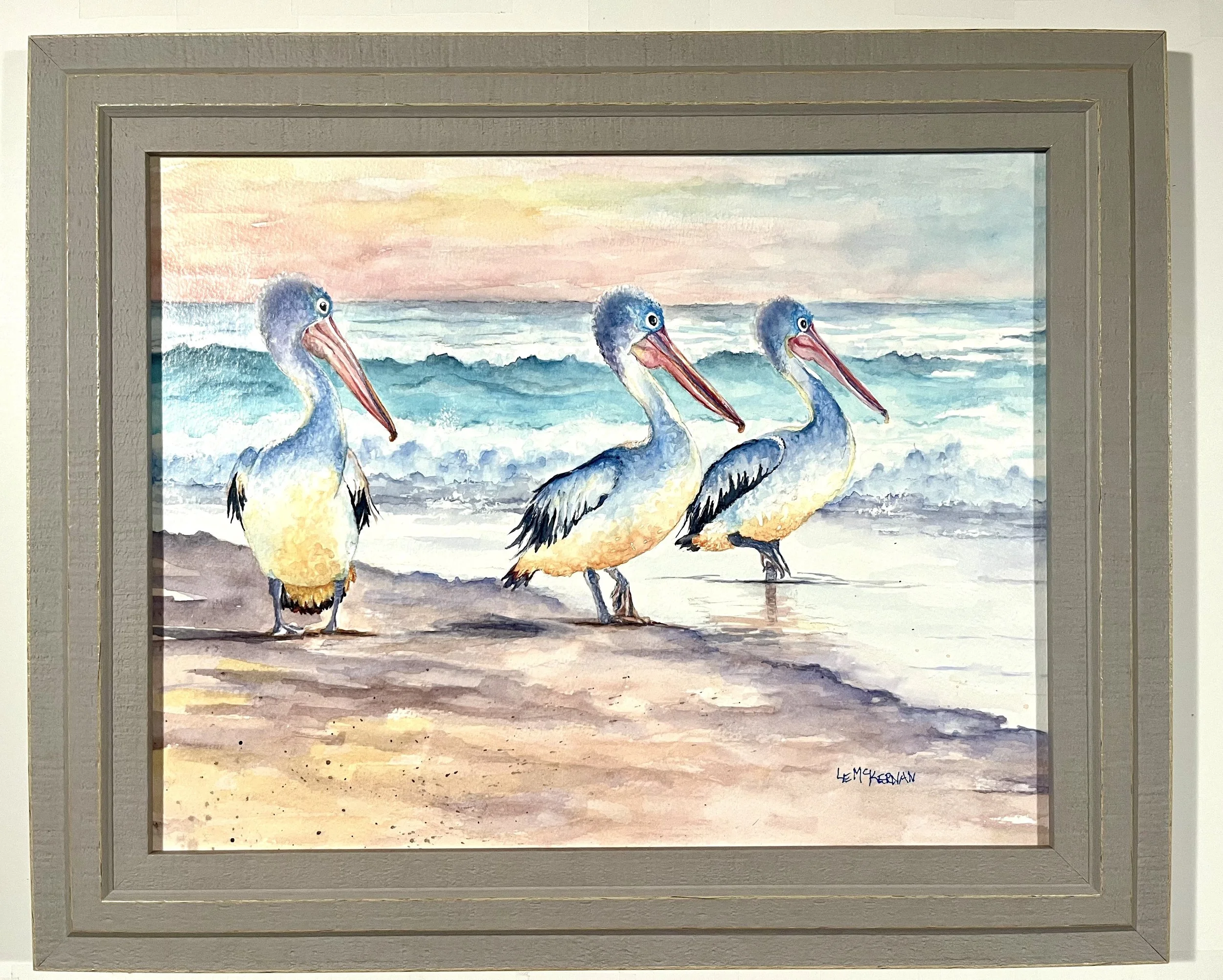 Three by the Sea 
Waxed watercolor on paper 
Wood panel 
11x14