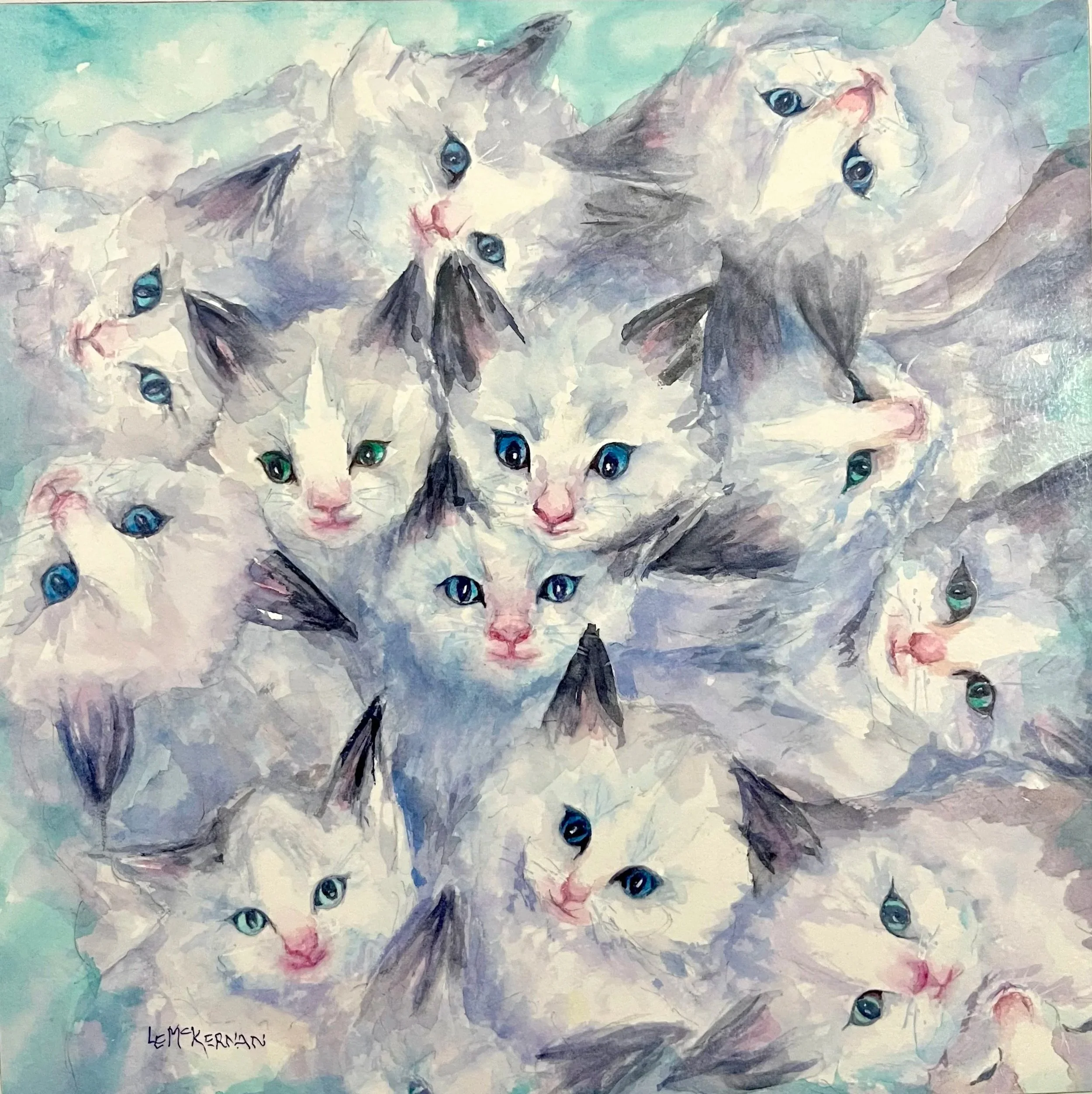 Kitten Kaleidoscope
Waxed watercolor on paper 
Cradle board 12x12
$70