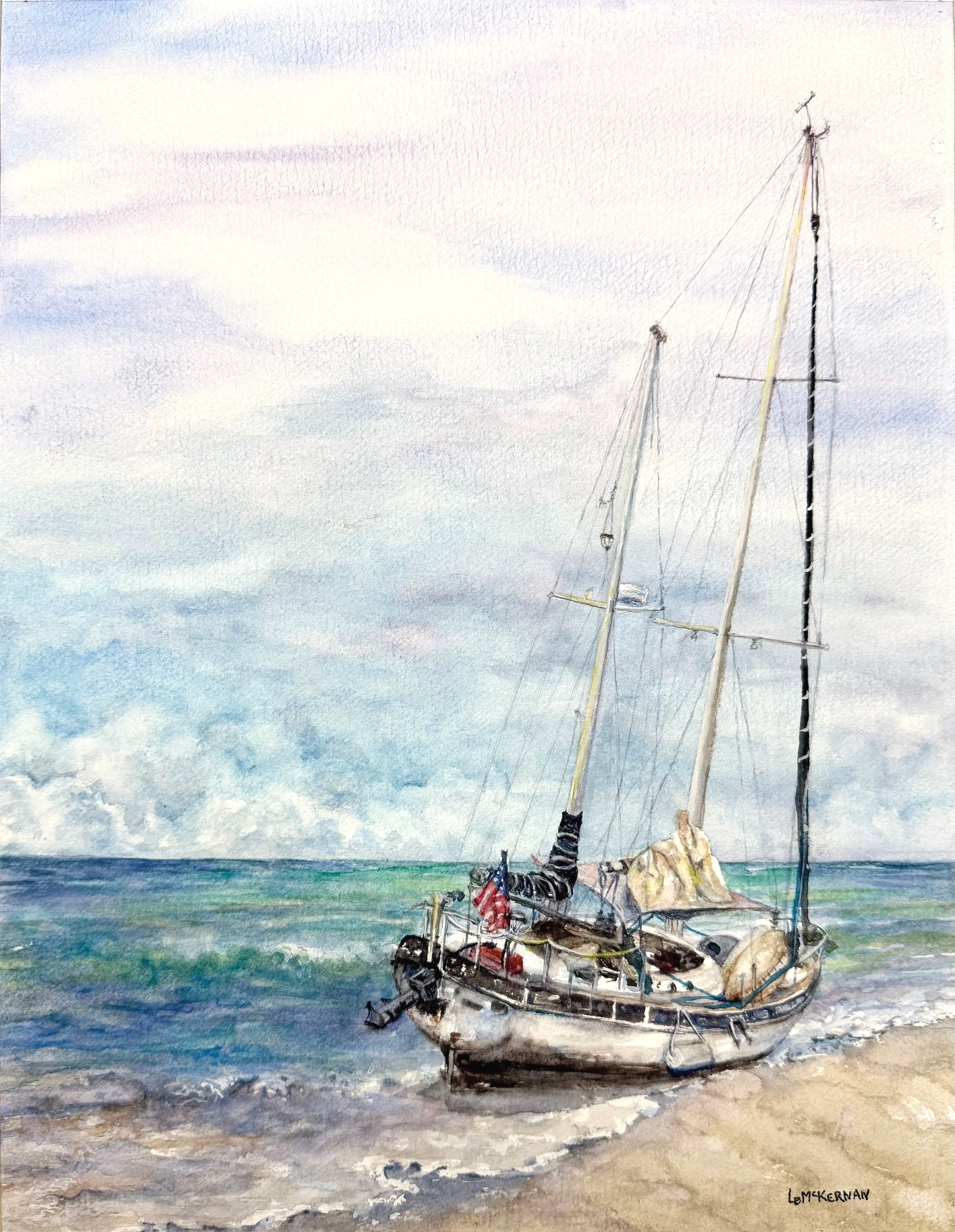 Beached and Furled **SOLD**
Waxed watercolor on paper  14x11"
mounted on wood panel and framed
$75