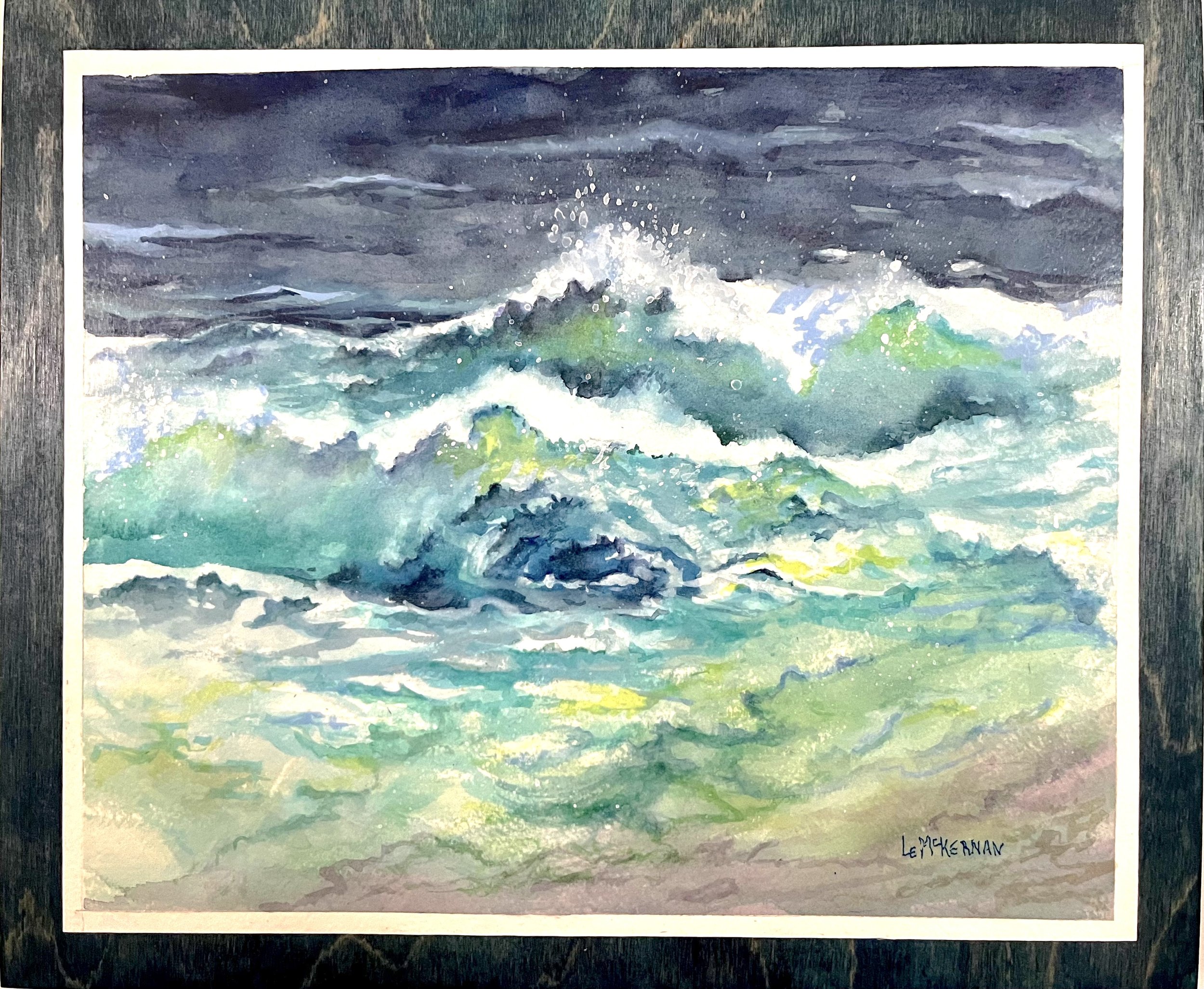 Surf's Coming In 
Waxed watercolor on paper 
Cradle board 
8x10