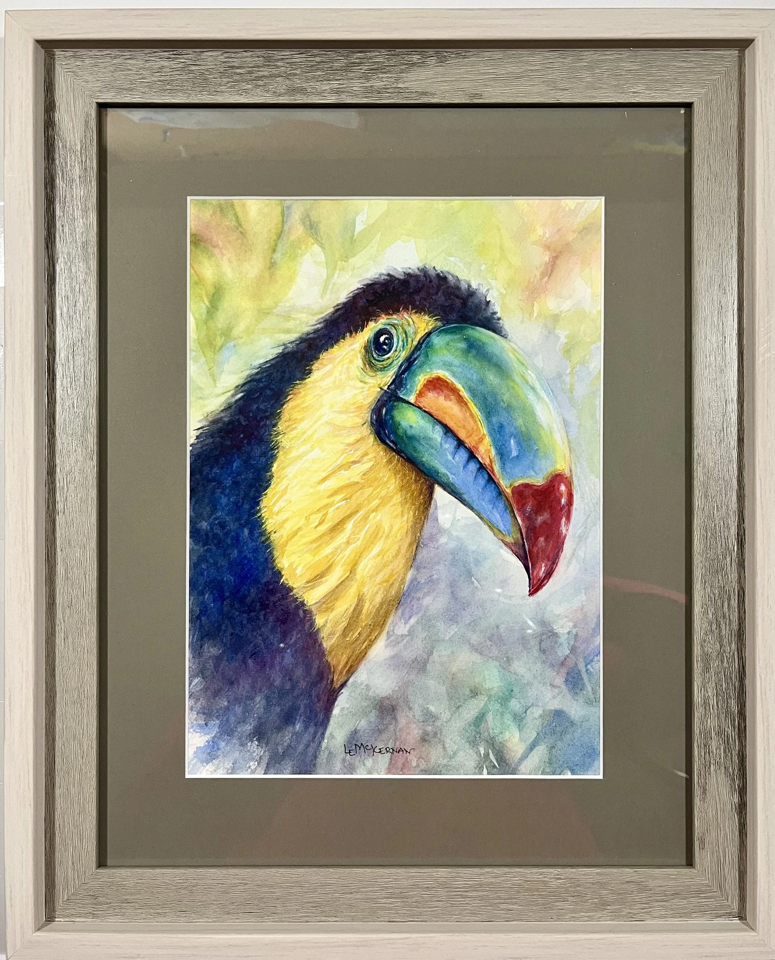 Toucan 
Watercolor on paper 
Mat/backer board 
11x8