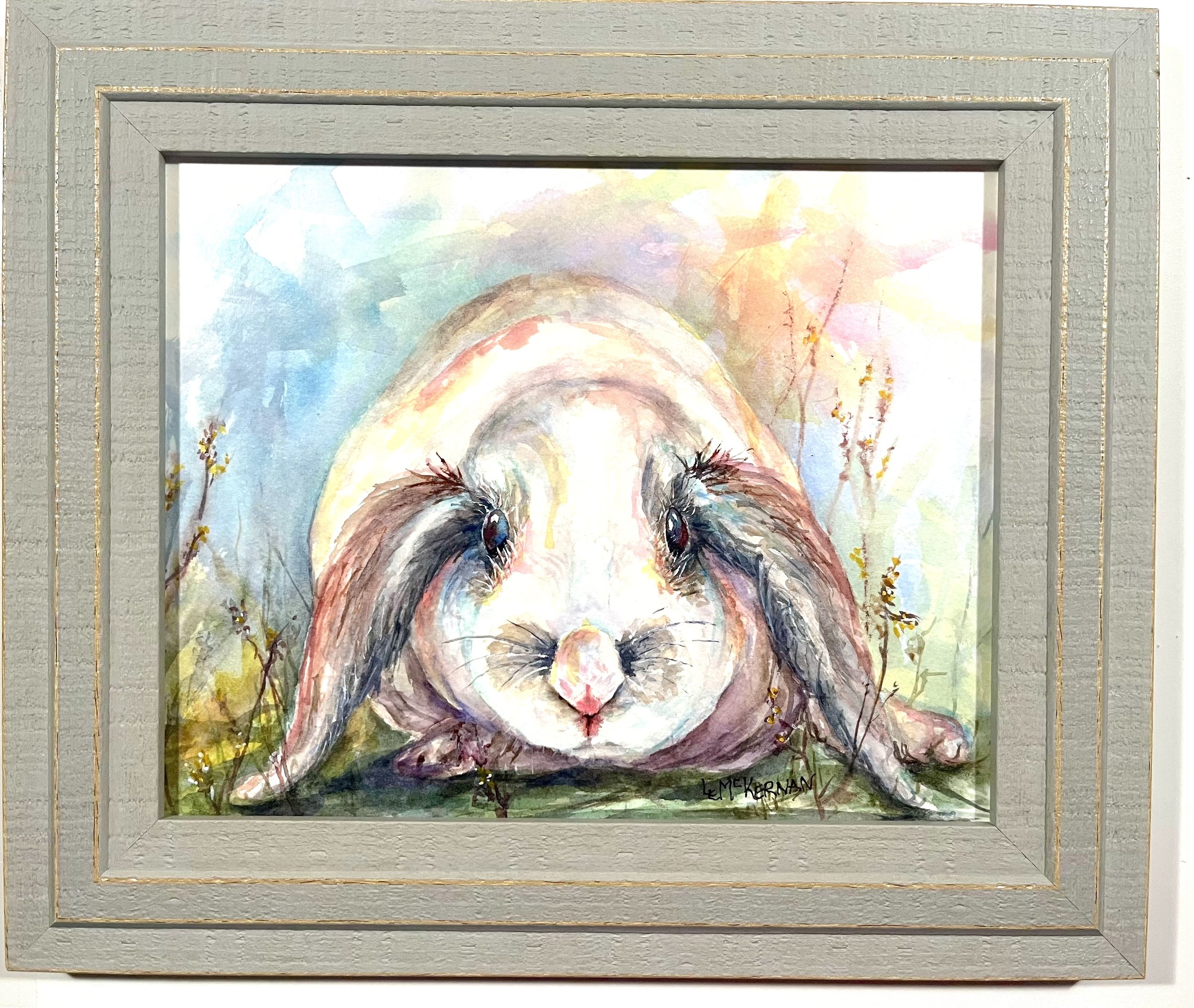 Floppy Lop 
Waxed watercolor on paper 
Wood panel 
8x10