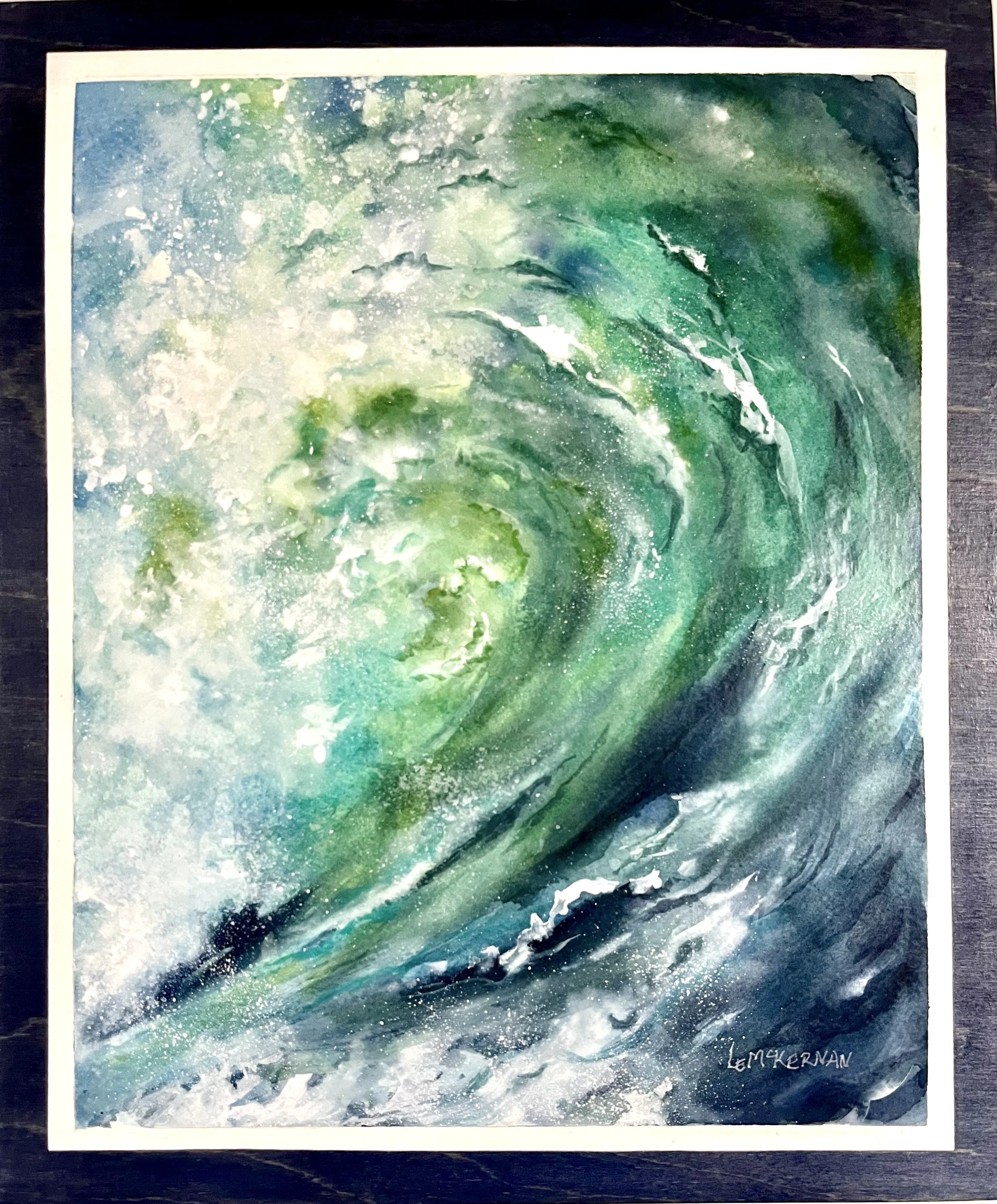 Crashing Wave Abstract 
Waxed watercolor on paper 
Cradle board 
10x8