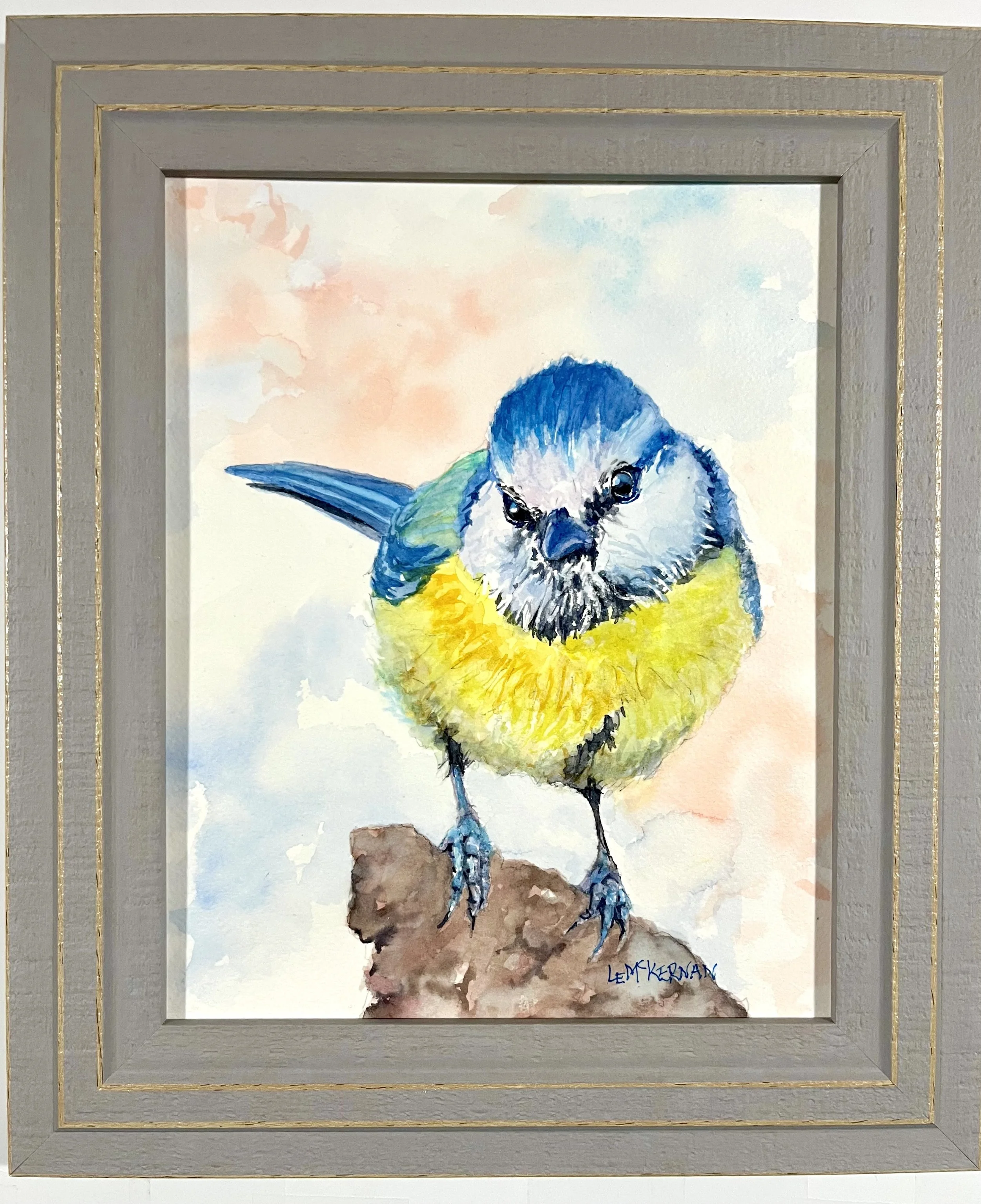 Blue Tit 
Waxed watercolor on paper 
Wood panel 10x8
$50
