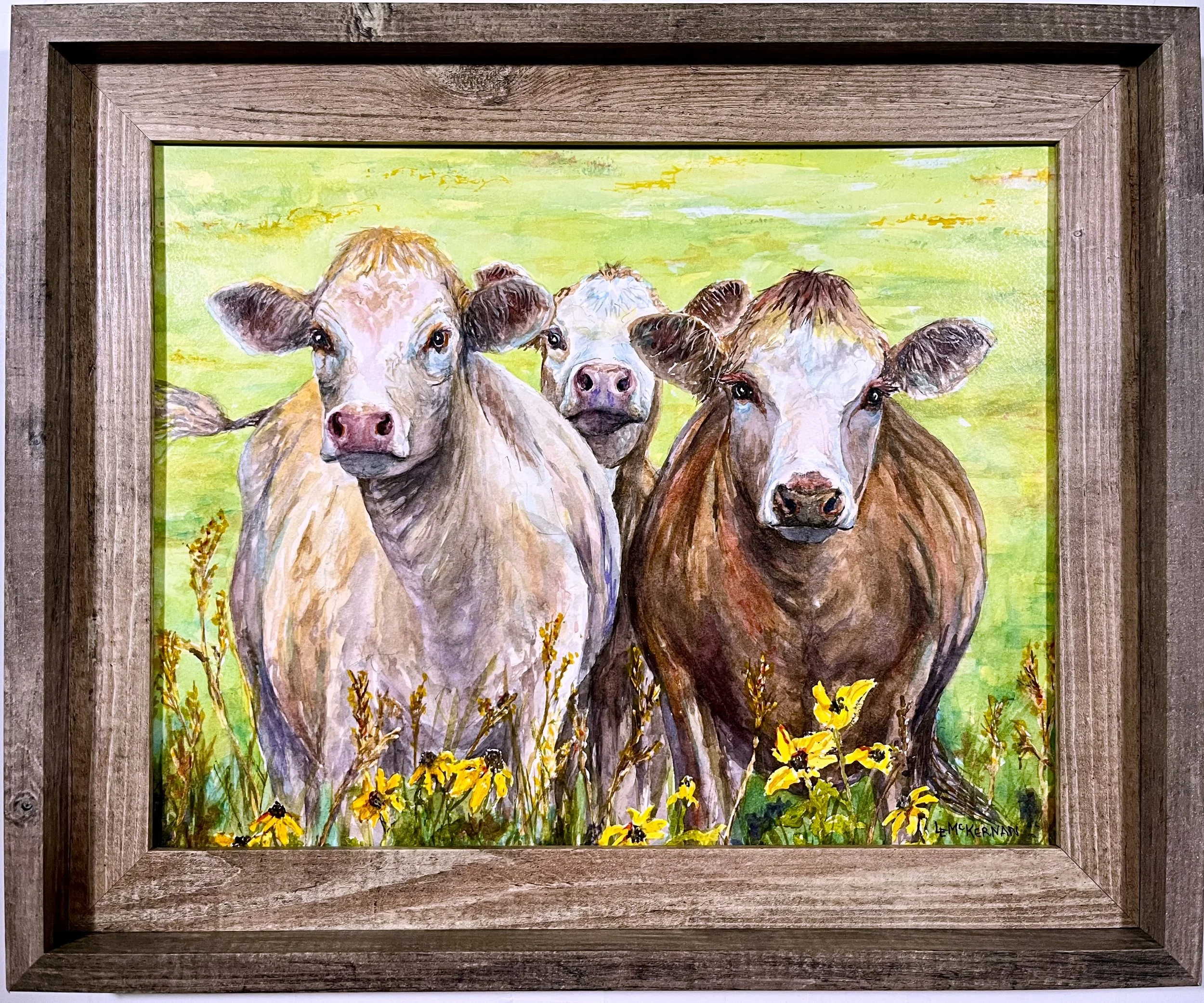 Mooove Over!
Waxed watercolor on paper 
Wood panel 
11x14
