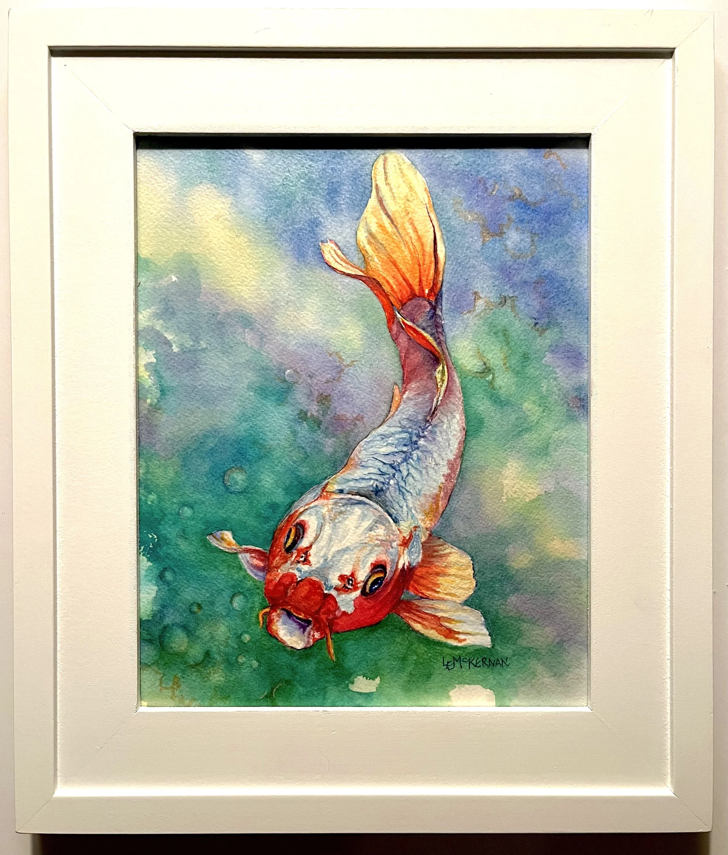 Hungry Koi 
Waxed watercolor on paper
Wood panel
10x8