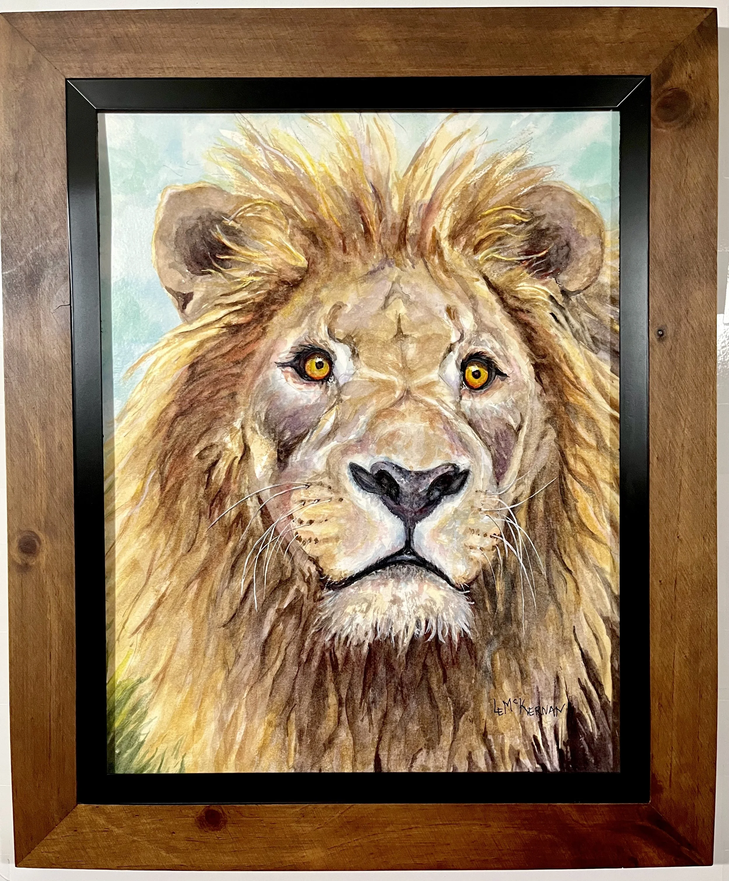 Your Lion Eyes 
Waxed watercolor on paper 
Wood panel 
14x11