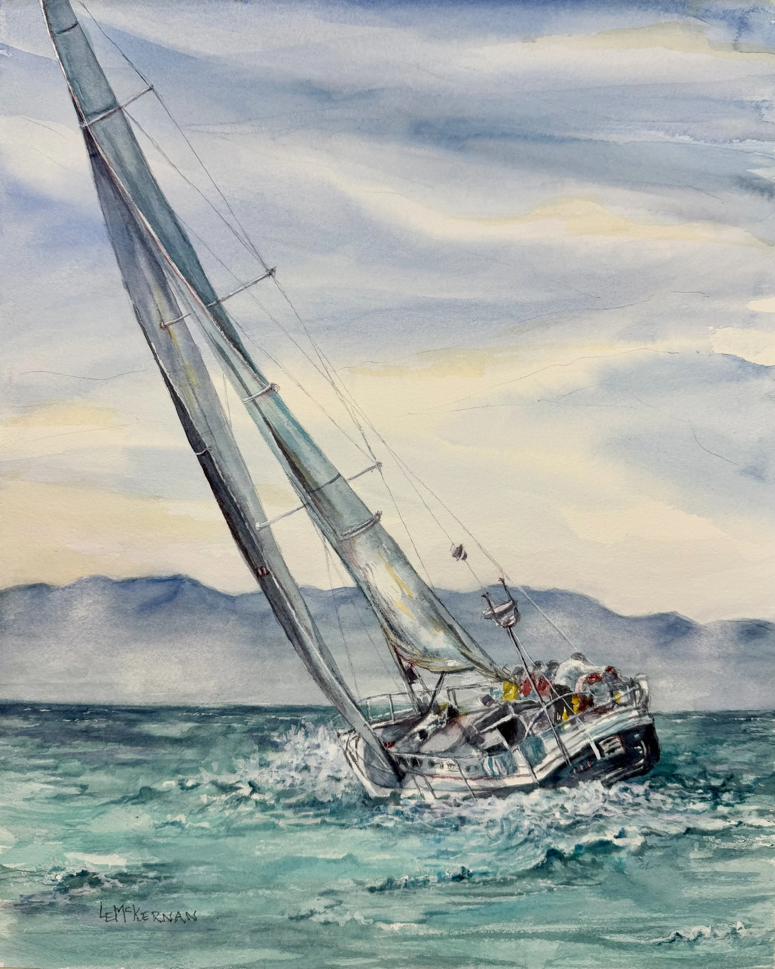 Windward!
Waxed watercolor on paper  14x11"
mounted on wood panel and framed
$75