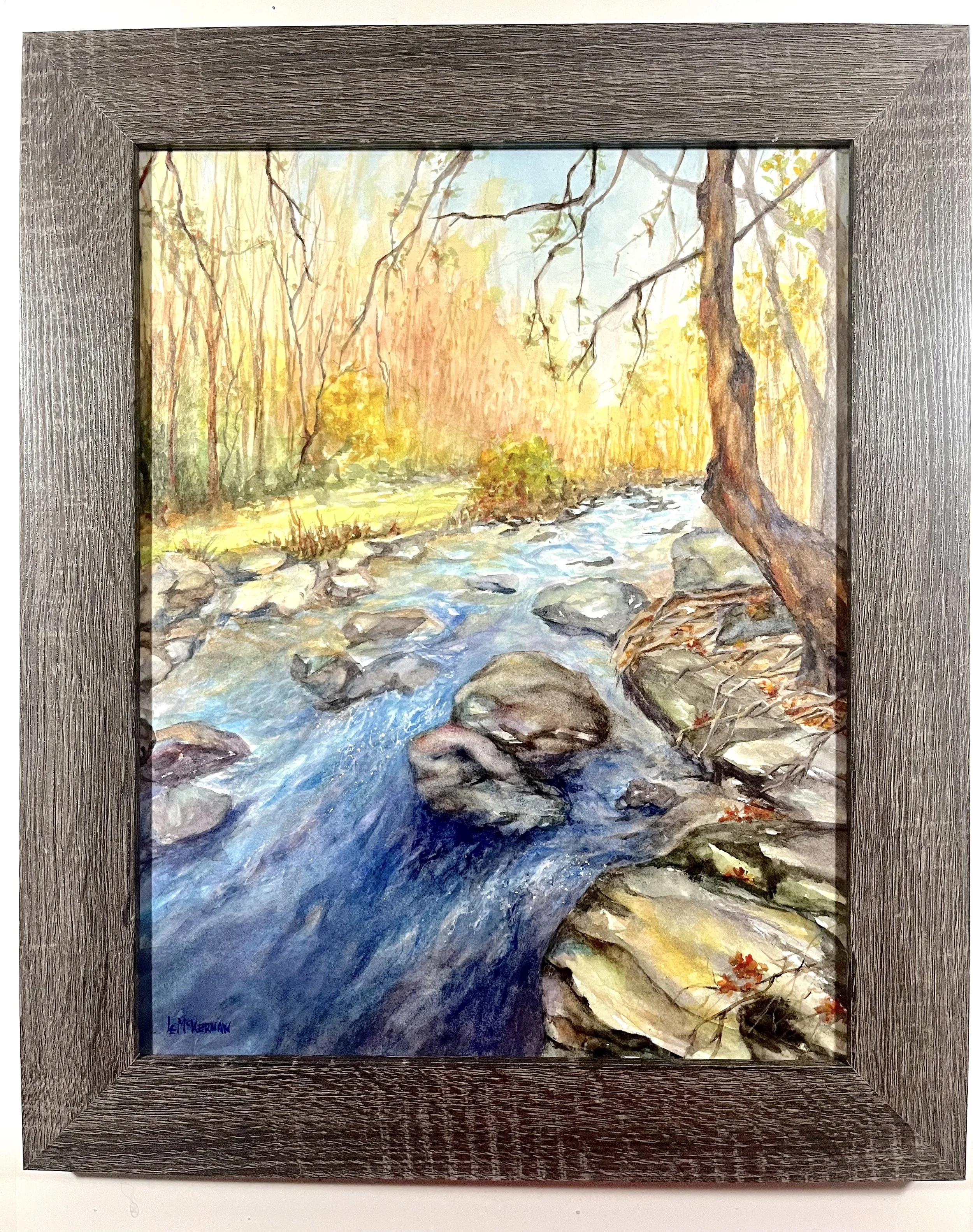 Smoky Mts Rushing Waters 
Waxed watercolor on paper 
Wood panel 
14x11