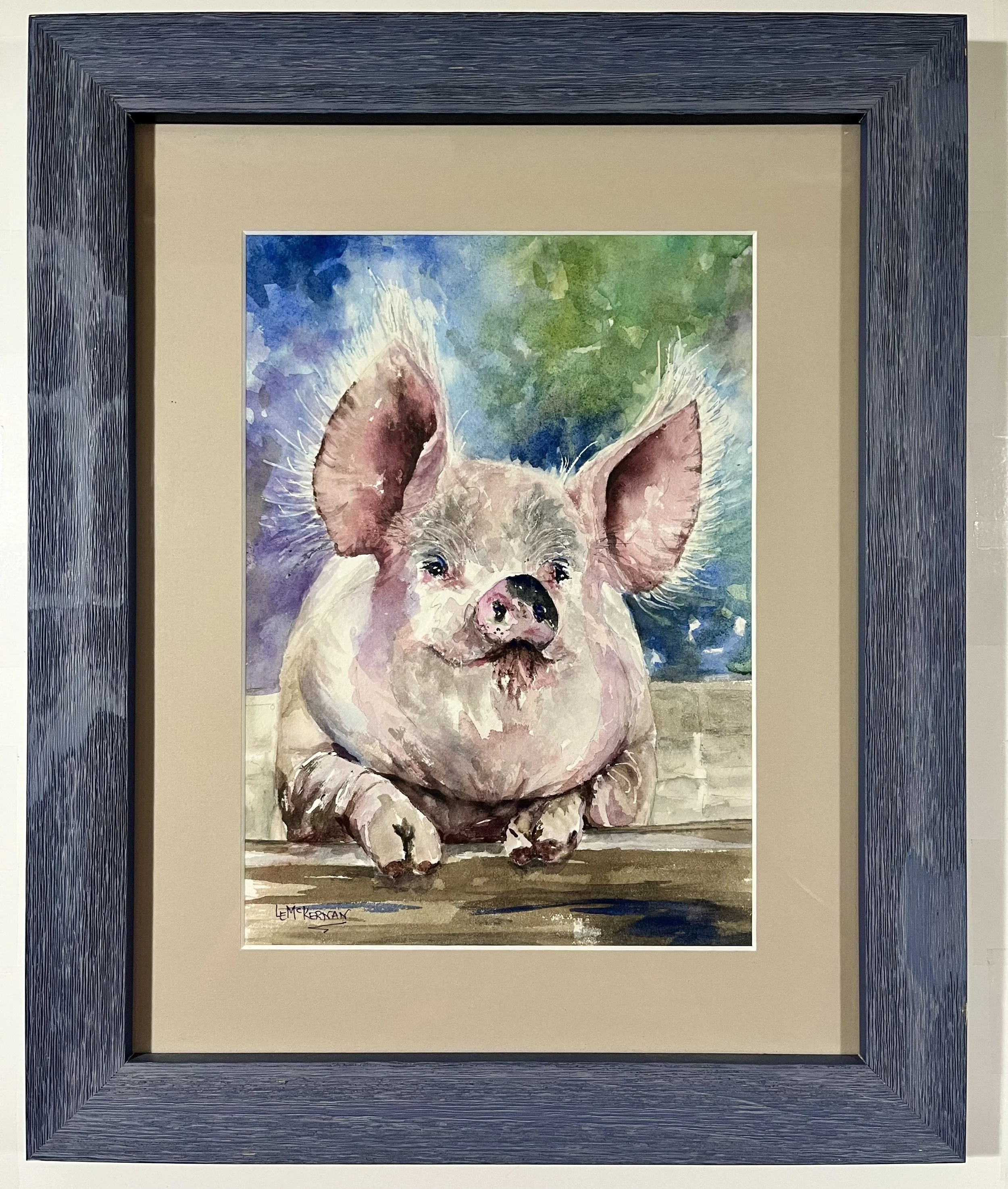 That's Some Pig! 
Watercolor on paper 
Mat/backer board 
11x8