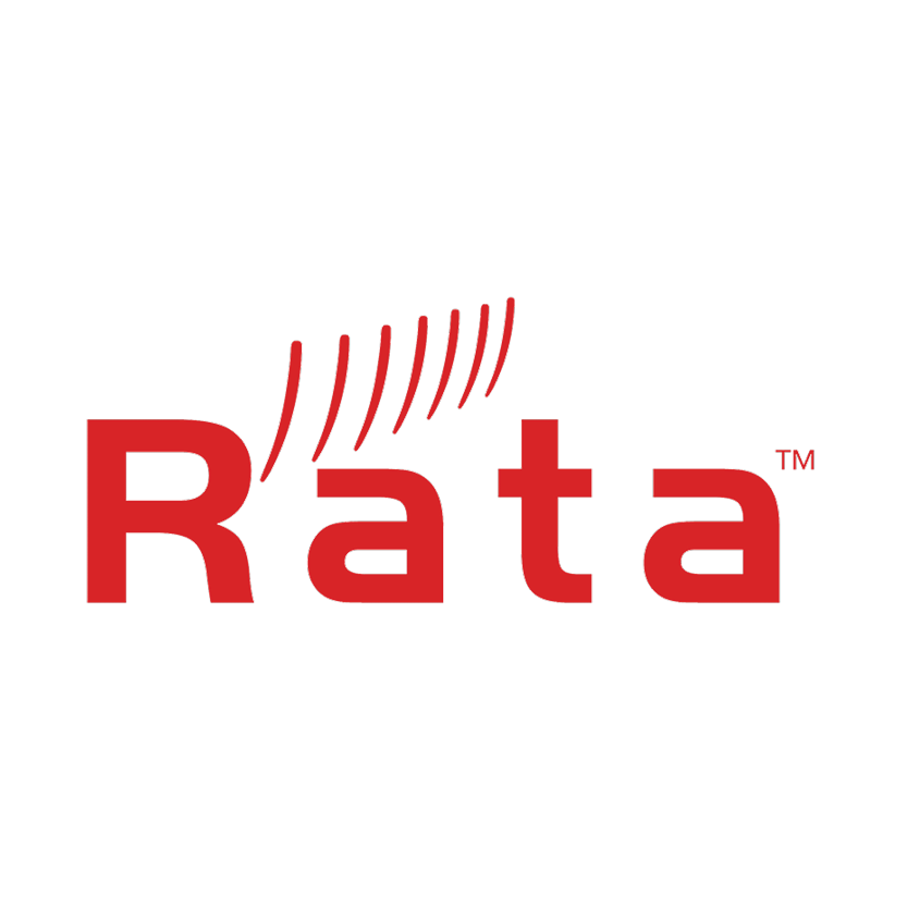 Logo with the word 'R' followed by stylized lines representing RF signals, then the word 'ata' in red.
