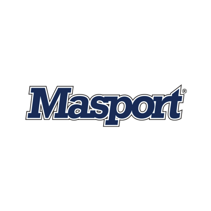 Masport logo in blue and white on a transparent background.