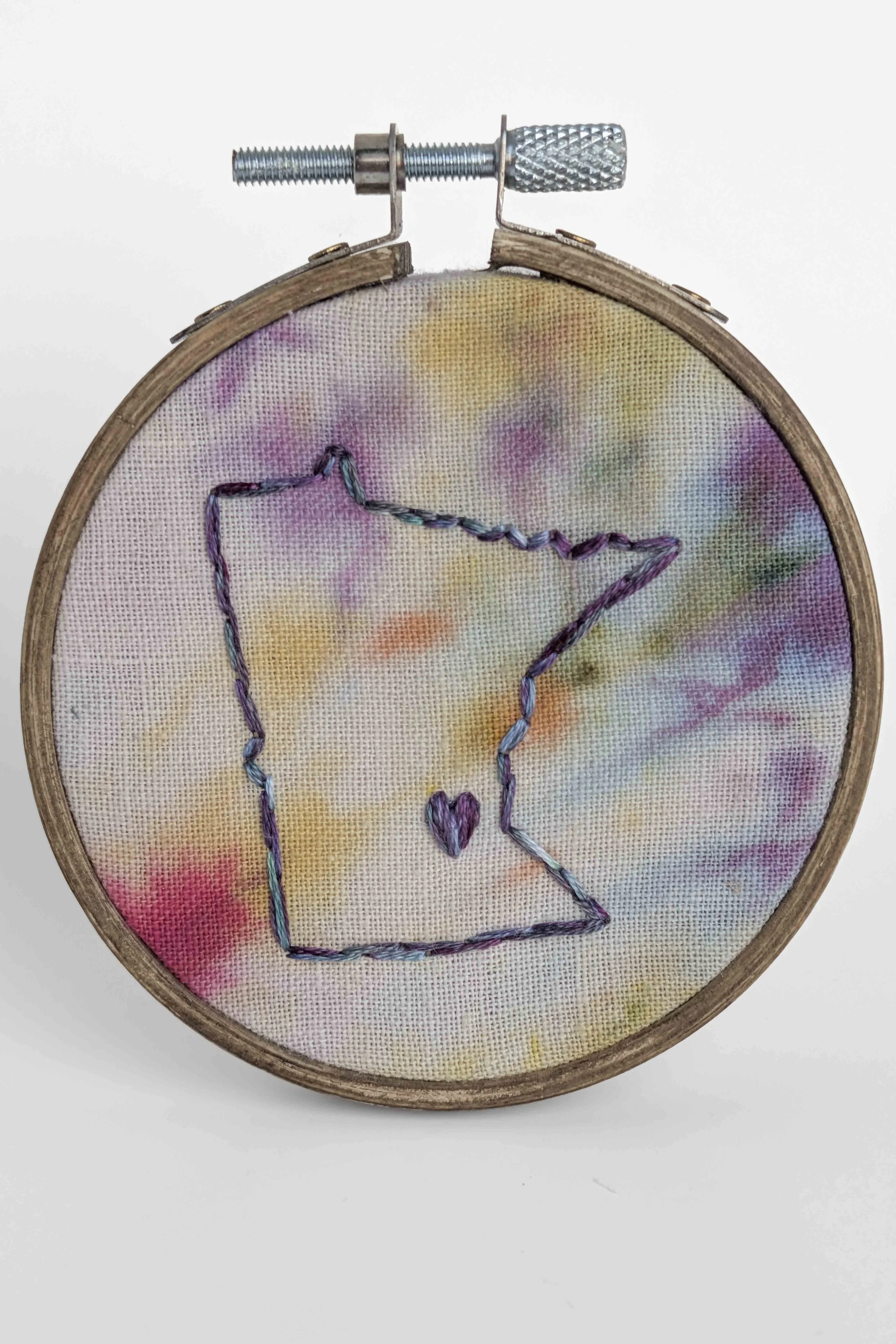 Minnesota Pastel Heart Embroidered Hoop, 3"