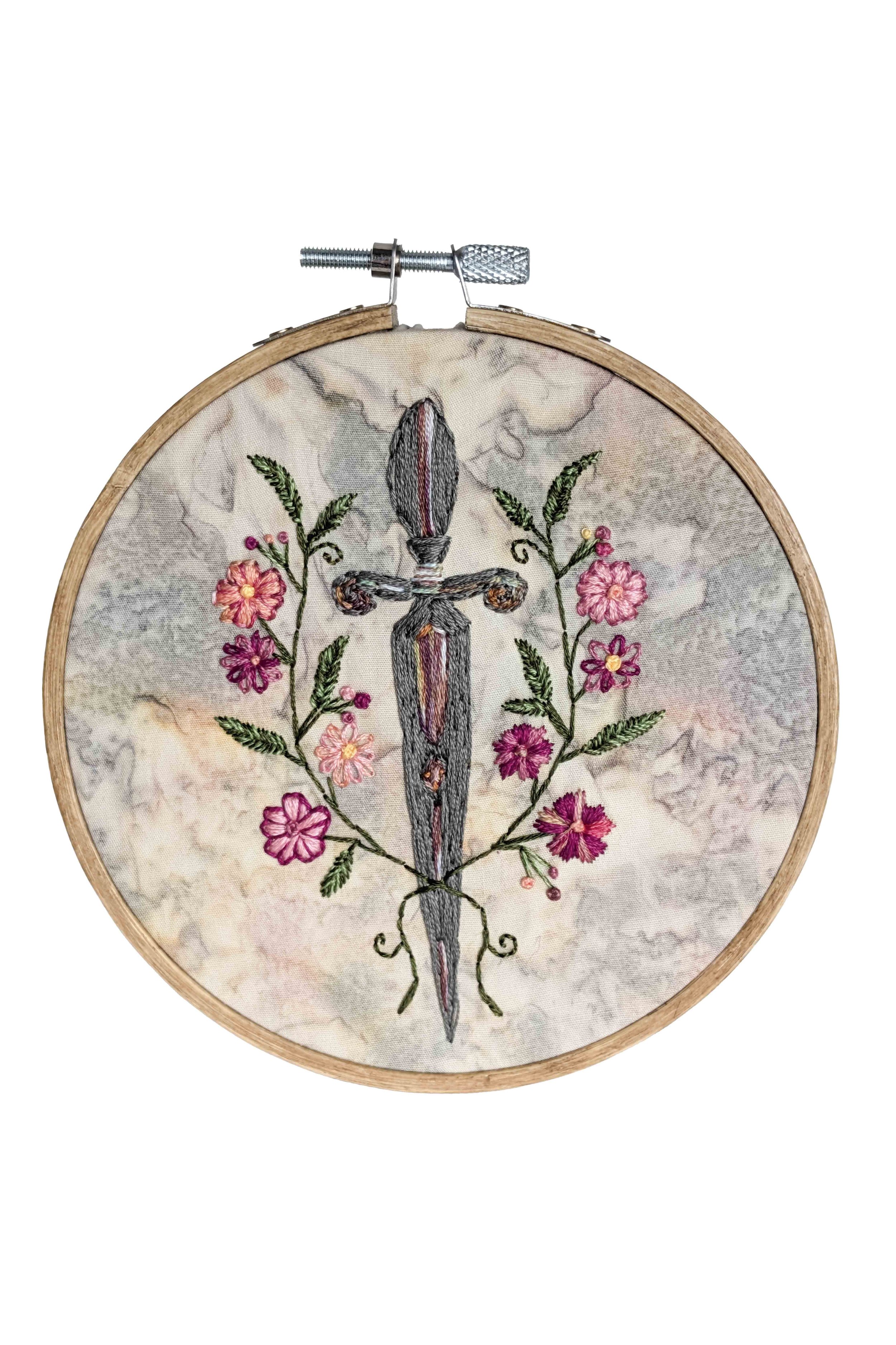 Blade and Blossom Embroidered Hoop, 5.5"