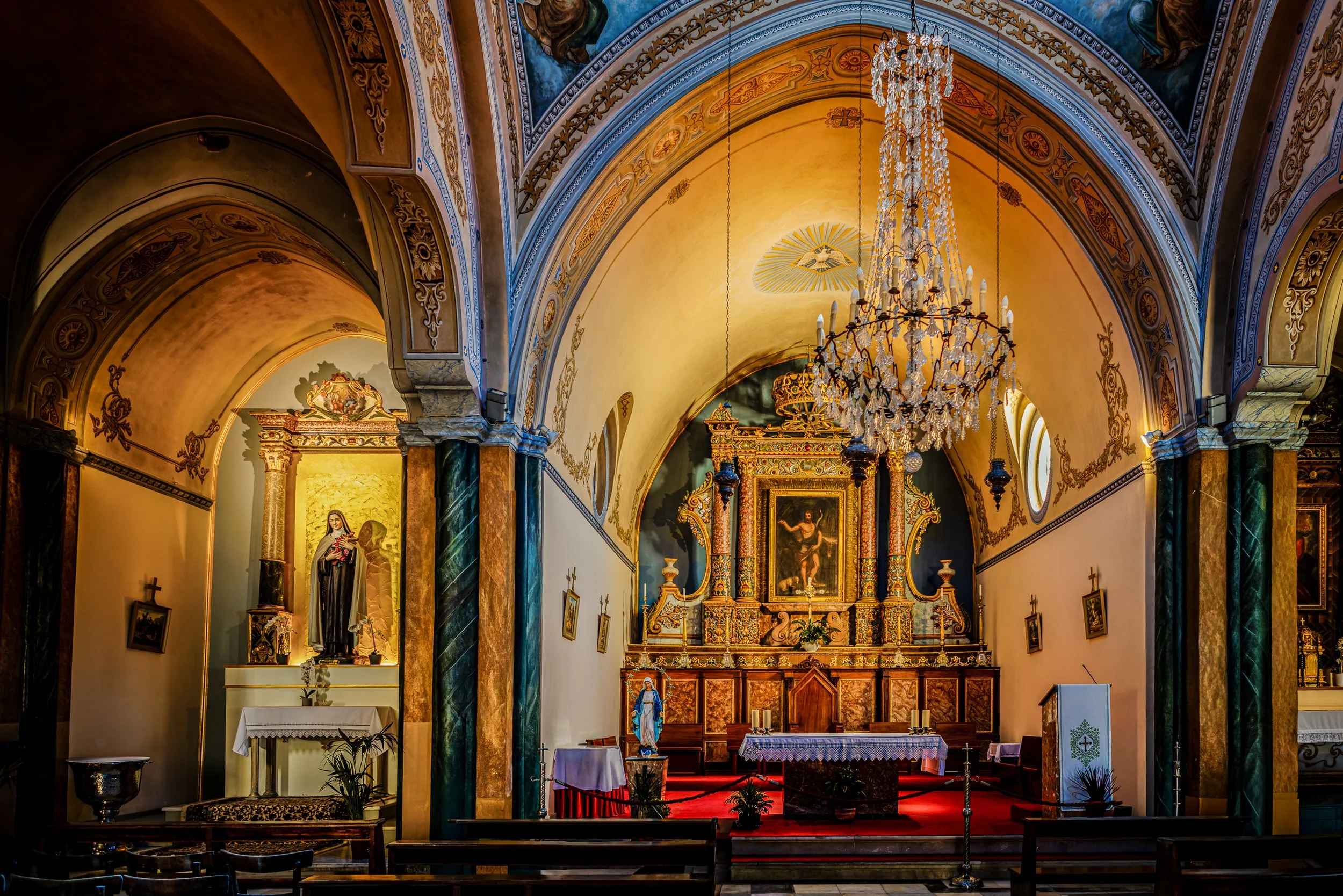 Interior of the Catholic Cathedral of Saint John the Baptist, Fira, Santorini, Greece