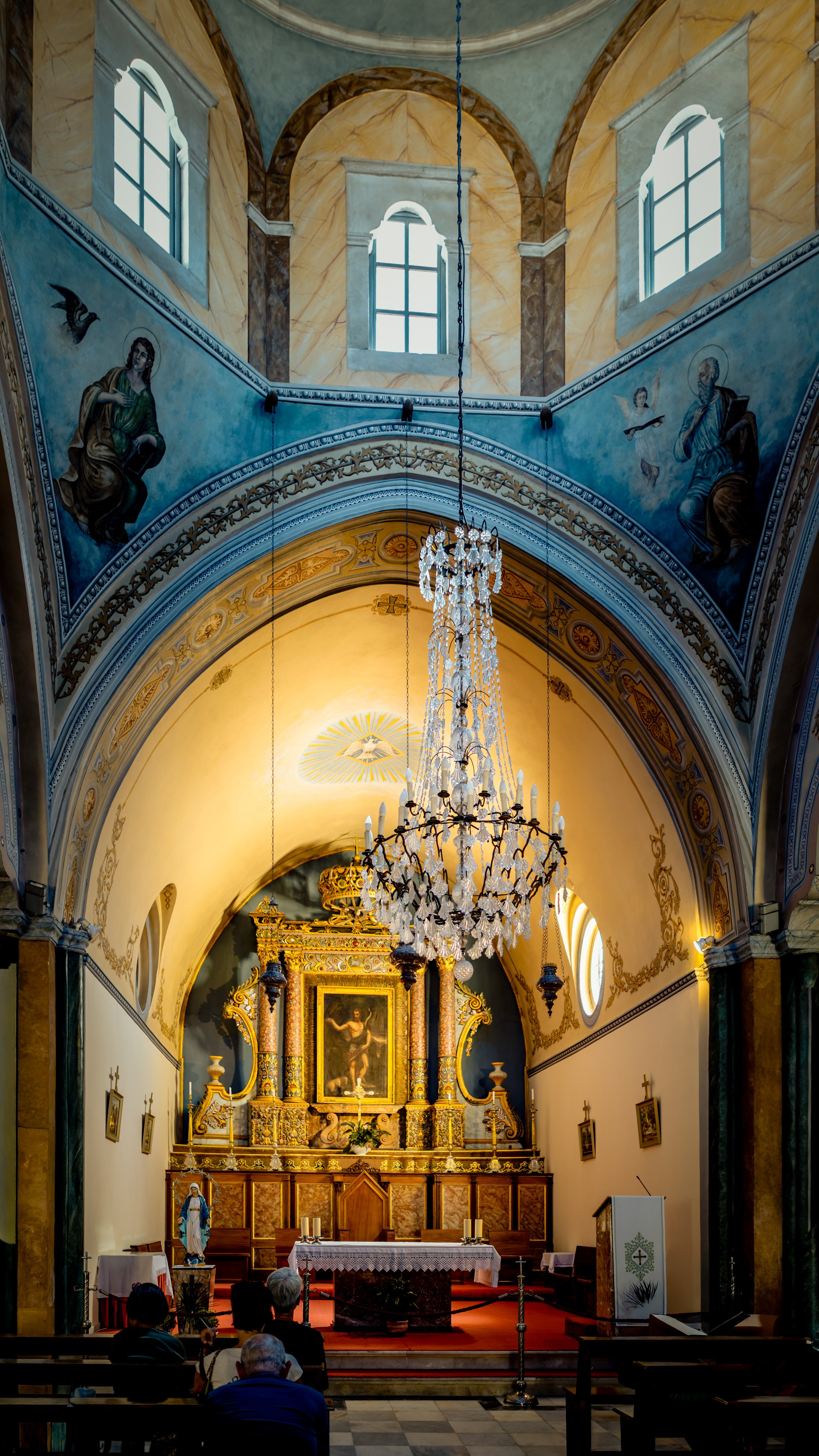 Interior of Catholic Cathedral of Saint John the Baptist, Fira, Santorini, Greece