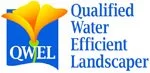 Logo with an open book and a water droplet, with the text 'Qualified Water Efficient Landscaper (QWEL)'
