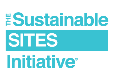 Logo for The Sustainable Sites Initiative with blue, black, and white text on a black background.