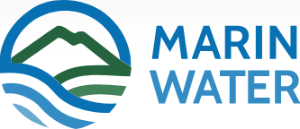 Logo for Marin Water featuring stylized mountains, water waves, and the company name.