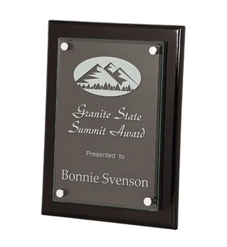 9x12" Black Piano Finish Floating Glass Plaque