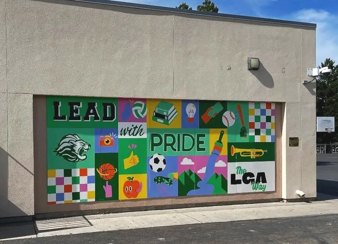 The LGA Way, 16' x 8' mural commissioned by Leroy Greene Academy - Natomas Unified School District. Included a Student Paint Day during the Culture and Connectedness Summit 2024
