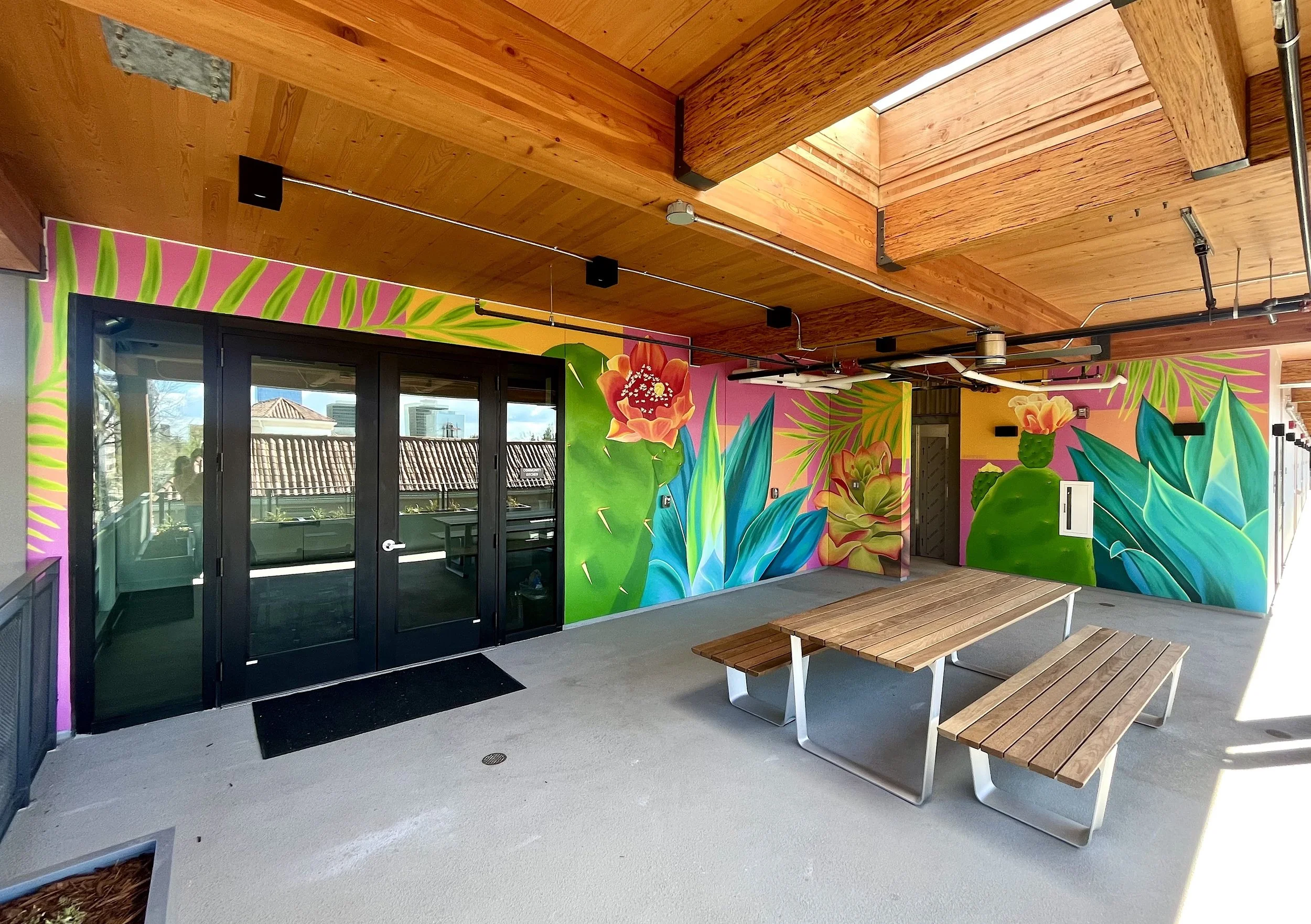 Sonrisa
2023
Mural commissioned by Capitol Area Development Authority for Sonrisa Apartment's community lounge located on the 5th floor balcony.

Sonrisa was the first project to break ground and the first to be completed under Governor Newsom’s Exec