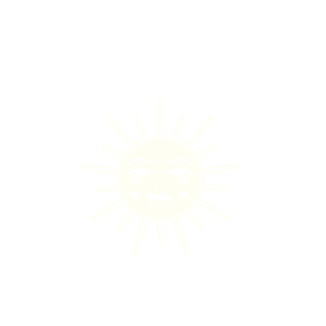 Illustration of a smiling sun with a feminine face on a black background.