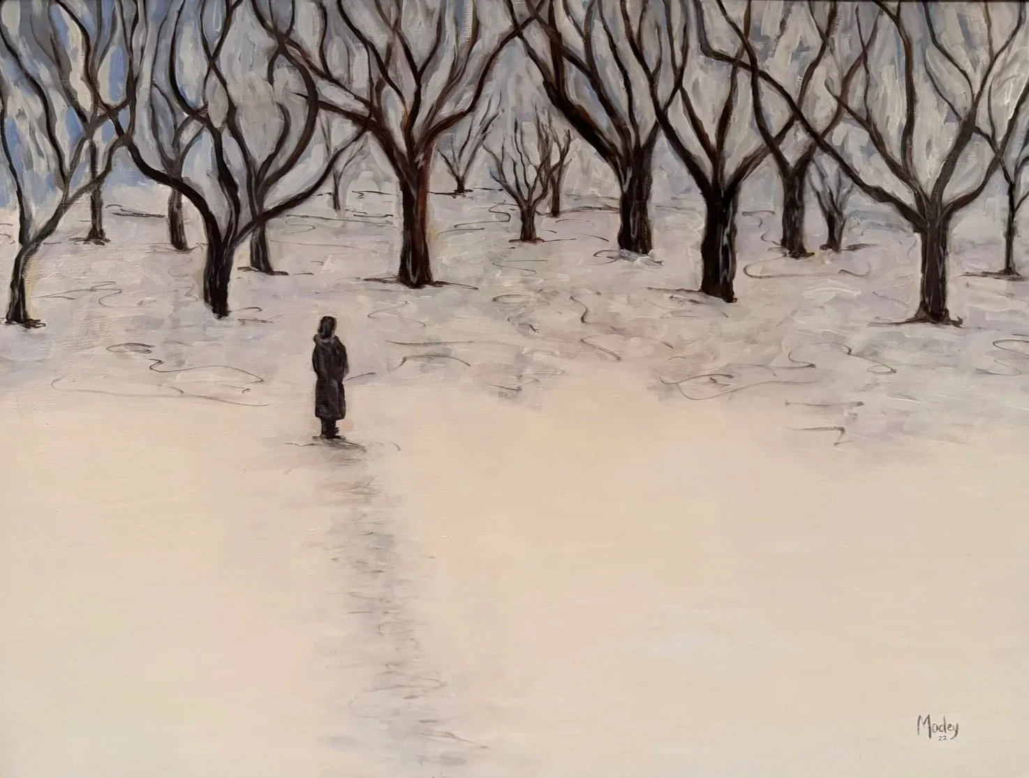 Standing Like a Tree in the Snow, 27" x 37", Oil on panel, 2022