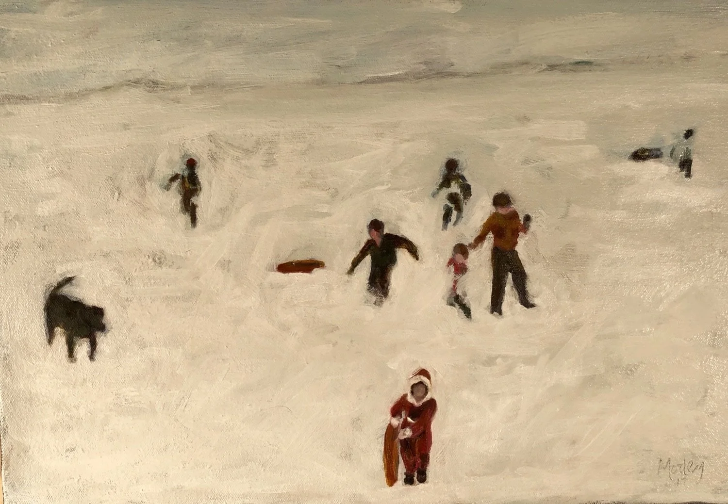 Memory of Sister in Red Snow Suit, 16" x 20", Oil on panel, 2017