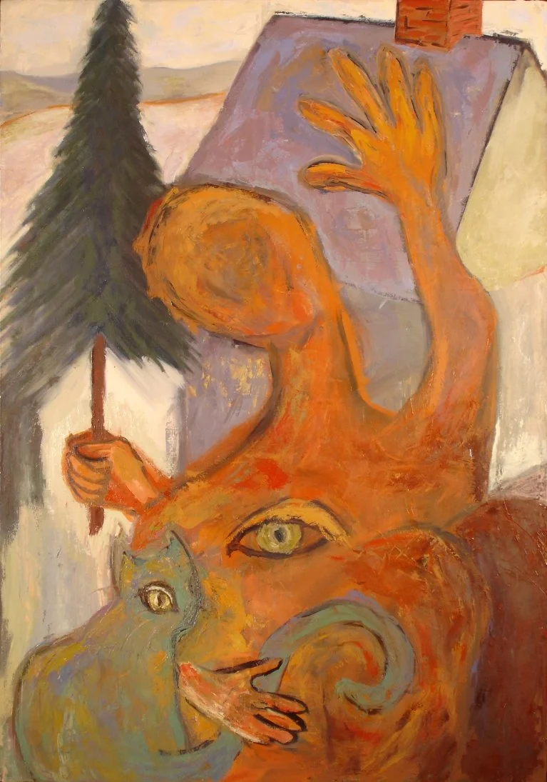 Cat and Eye Self-Portrait, 51" x 35.5", Oil on canvas, 2002