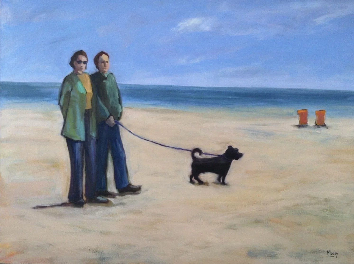 Dog Walk on the Beach, 36" x 48" Oil on canvas, 2015