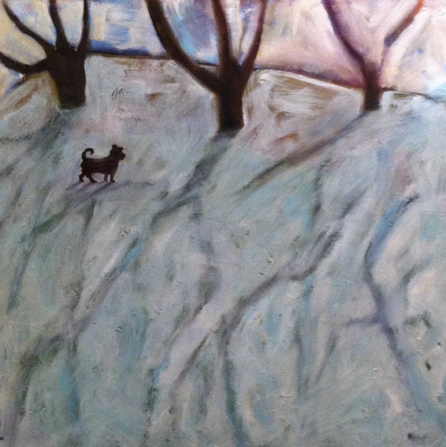 Dog in the Snowy Shadows, 30" x 30", Oil on canvas, 2016