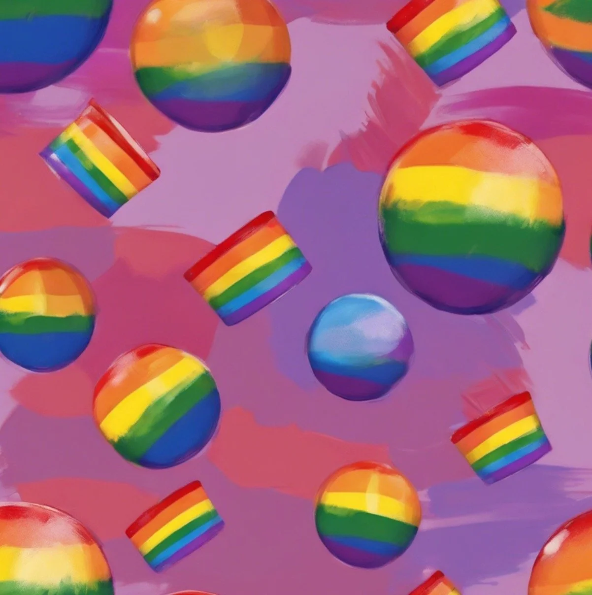 abstract pride flags and rainbow bubbles on a purple background