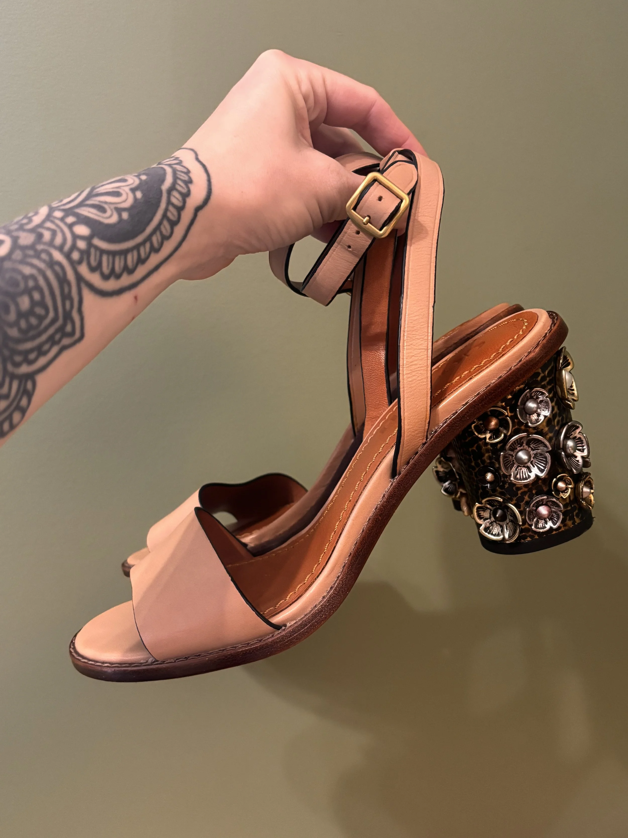 Coach Tea Rose Beechwood Block Heels - Size 7