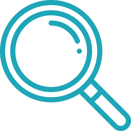 Magnifying glass icon with a black circle inside the lens.