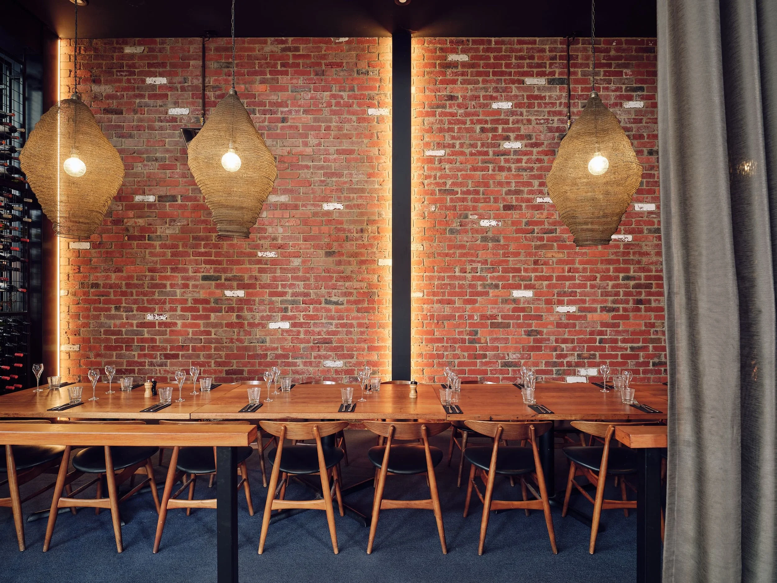 Looking for a cosy space for your winter function? Our Wine Room is made for intimate events.

Hidden behind sweeping curtains for a private, exclusive feel, this warm and refined space is perfect for birthdays, family gatherings and business dining 