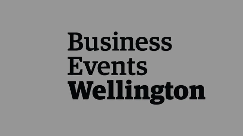 Text on a gray background reading 'Business Events Wellington' in bold black letters.