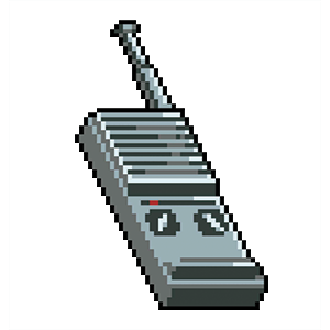 Pixel art image of a portable, early-model cell phone with an antenna.