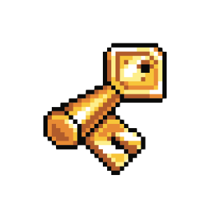 Pixelated gold key against a black background.
