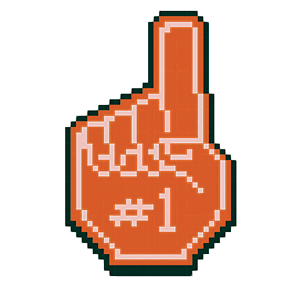 Pixel art illustration of a hand giving the middle finger, with a beige background.
