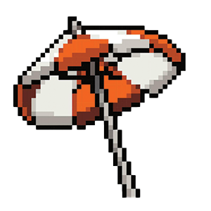 Pixel art depiction of a red and white umbrella.